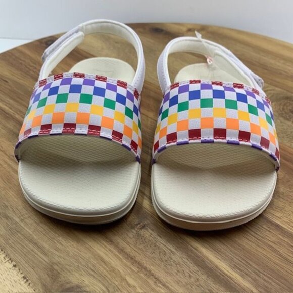 Vans Toddler La Costa Slides - Size 10 Rainbow Checkered Heel Strap New - Picture 8 of 11